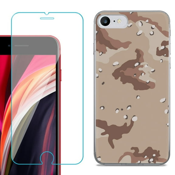 Slim-Fit Fashion Gel Phone Case for iPhone SE 2022, with Tempered Glass Screen Protector, by OneToughShield ® - Desert Camo
