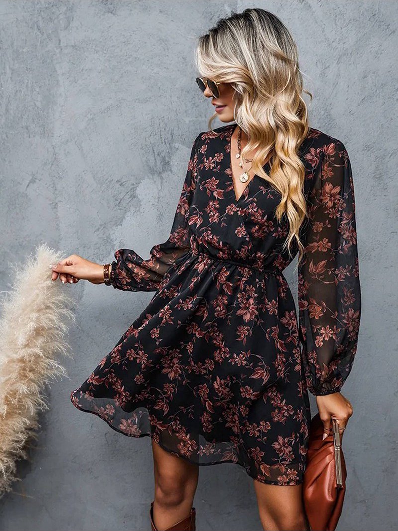 sachin and babi light blue dress Women'S Mini Dresses Casual Spring V Neck Chiffon Long Peasant Sleeves  Flowy Summer Dress Black L