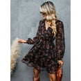 thumbnail image 2 of Women'S Mini Dresses Casual Spring V Neck Chiffon Long Peasant Sleeves Flowy Summer Dress Black XL, 2 of 7