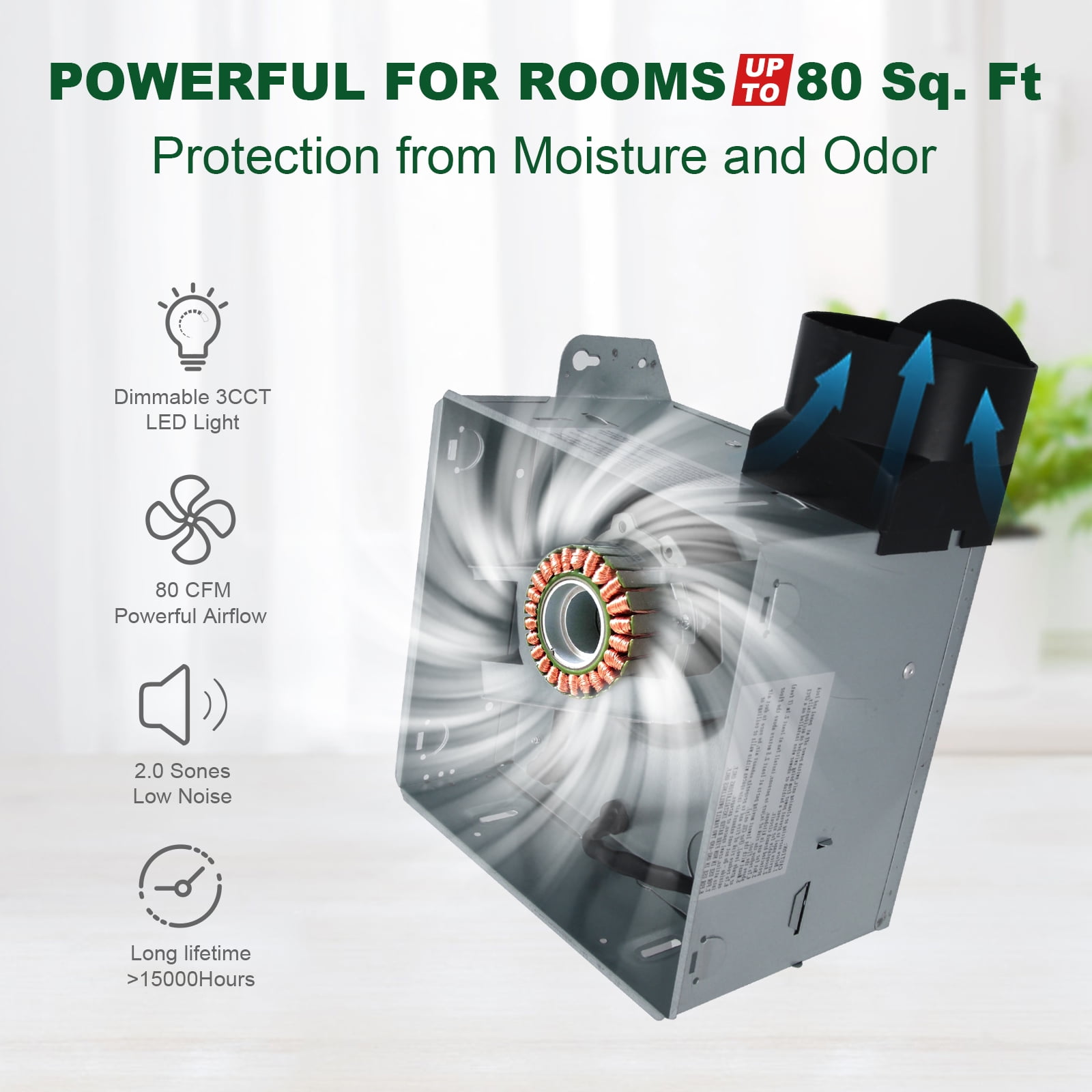 Akicon Exhaust Fan, 80CFM 2.0 Sones Bathroom Exhaust Fan with Light, Bathroom Fan with Dimmable 3CCT LED Light and Acrylic Light Cover, Bath Ventilation Fan for Home, Round, Oil Rubbed Bronze