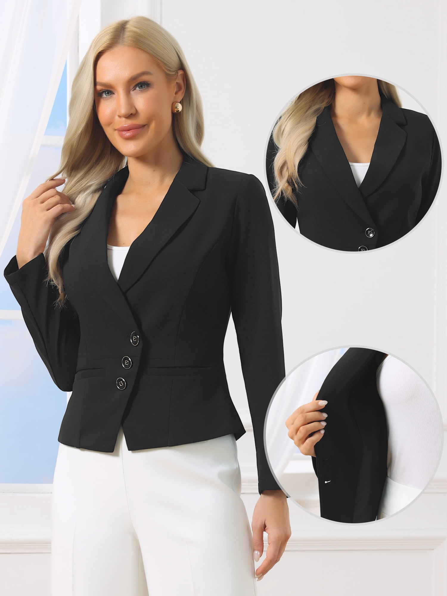 DARING DIVA Women's Casual Notched Lapel Long Sleeve Button Down Blazer XL Black