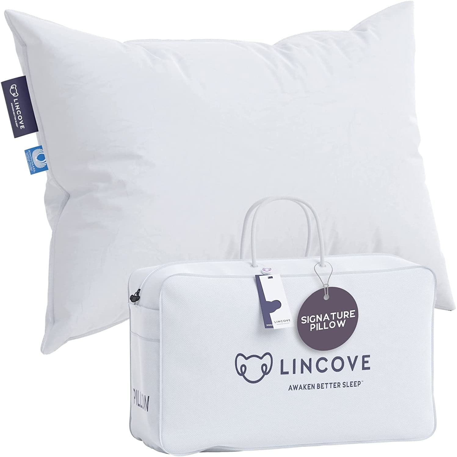 Lincove  Signature Hutterite Canadian Down Pillow - 800 fill power, Made in Canada Medium - Queen - Single