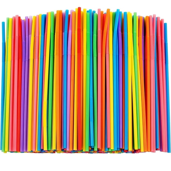 Colorful Flexible Plastic Straws, Disposable Bendy Straws, 10.2" Long and 0.23'' Diameter, 300 Pcs