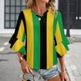 thumbnail image 3 of Black Yellow Green Stripes Women's V-Neck Blouse With 3/4 Ruffled Bell Sleeves Casual Top Ladies Blouses, 3 of 7