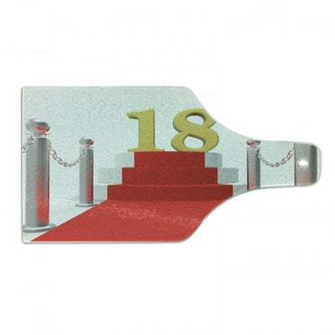 18th Birthday Cutting Board, Hollywood Greeting for a 18 Year Old Star Party Red Carpet Image, Decorative Tempered Glass Cutting and Serving Board, Wine Bottle Shape, Red Grey and White, by Ambesonne