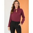 thumbnail image 3 of INSPIRE CHIC Blusa con cuello de satén para mujer, elegante, de manga larga, para oficina, de trabajo borgo?a XL, 3 of 6