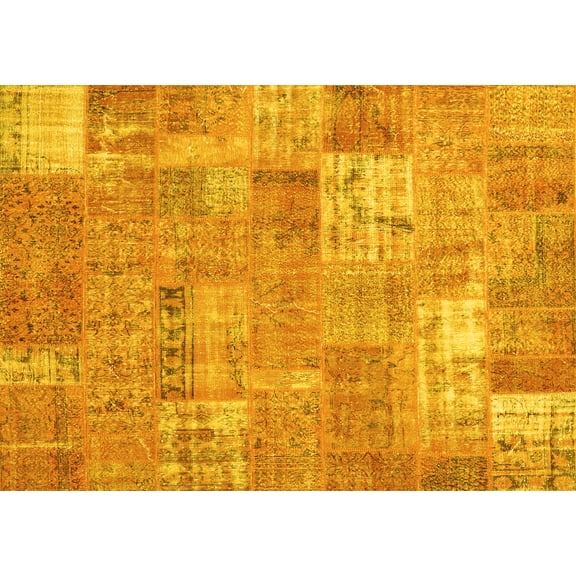 Ahgly Company Machine Washable Indoor Rectangle Patchwork Yellow Transitional Area Rugs, 7' x 10'