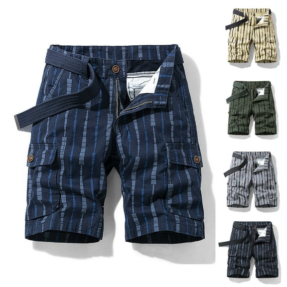 AXXD Mens Work Shorts Summer Stripe Work Shorts with Multi-pocket Mid-waist Cargo Shorts New Arrival