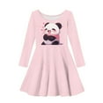 thumbnail image 4 of DISNIMO Kids Panda Heart Dress Girls Pink Dress Long Sleeve Dress Girls 3-4 Dress for Children Girls Dresses Midi Length Girls Lightweight Dress Skater Girl Swing Dress Kids Holiday Dress, 4 of 6