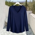 thumbnail image 5 of hoksml Women's V Neck Casual Tunic Top, Solid Side Slit Loose Long Sleeve Shirt, 5 of 5
