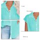 thumbnail image 5 of Camisa con Botones para Mujer, Manga Corta, Color Puro y Brillante, Blusa Informal Suelta de Manga Corta para Mujer, para Salida, Oficina, Fiesta, Cian S, 5 of 6