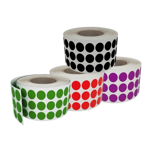Royal Green colored dot labels in a roll in 8mm - 4 colors - 8000 pack