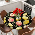 thumbnail image 2 of Summer Fruit Round Tablecloth 36-44 Inch Round Fitted Table Cloth with Elastic Edge, Spring Botanical Lemon Peach Black Waterproof Table Cover Protector for Outdoor Picnic Party Dining, 2 of 9