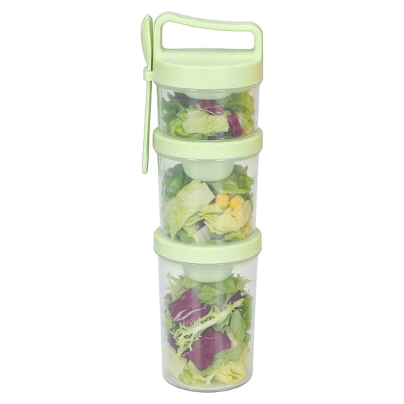 Brabtod 3-Tier Blue Stackable Round Airtight Salad Cup with Built-in Utensil & Dressing Container, BPA-Free Plastic Portable Snack & Meal Prep Cup for Oatmeal, Fruit, Yogurt & Travel
