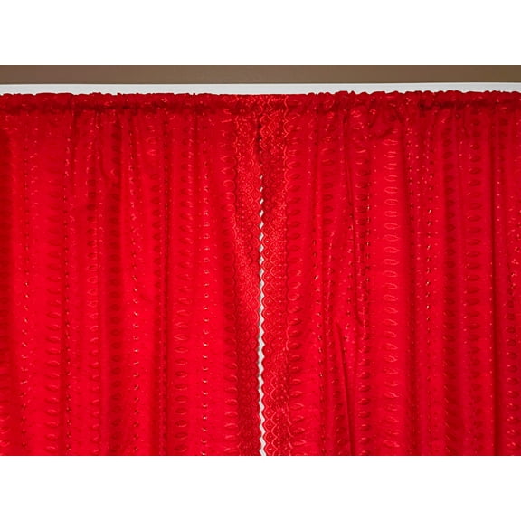 Cotton Eyelet Window Curtains Scalloped Sides (2 Piece Set) 42" Wide Panels Red