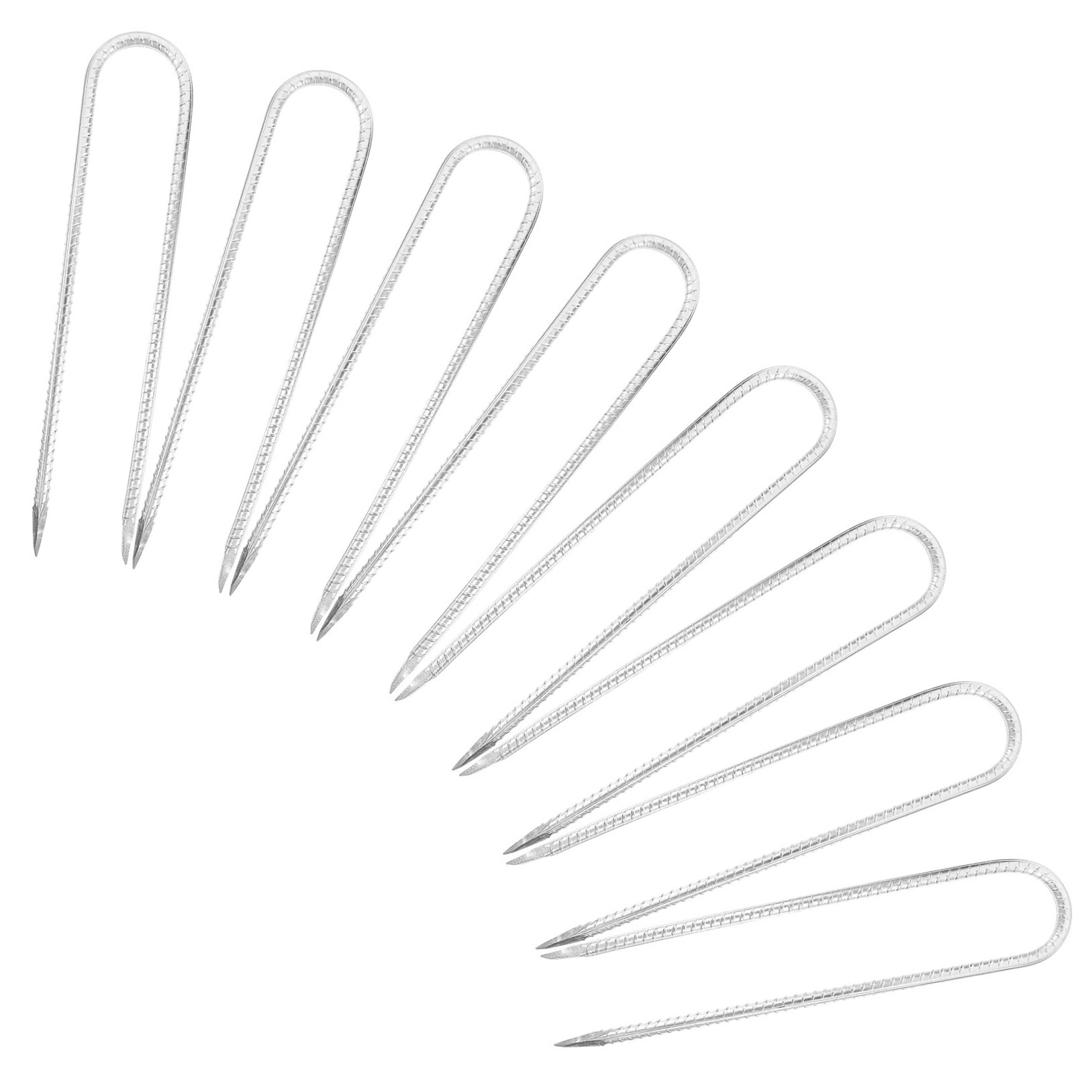 AURARMLET Steel U-Shaped Stakes Plated Silver for Gardening and Tent Pegs 8Pcs
