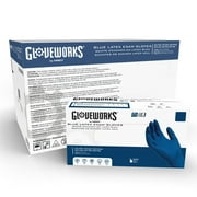 GLOVEWORKS Heavy-Duty Blue Latex Exam Gloves, Size X-Large, 100 Count