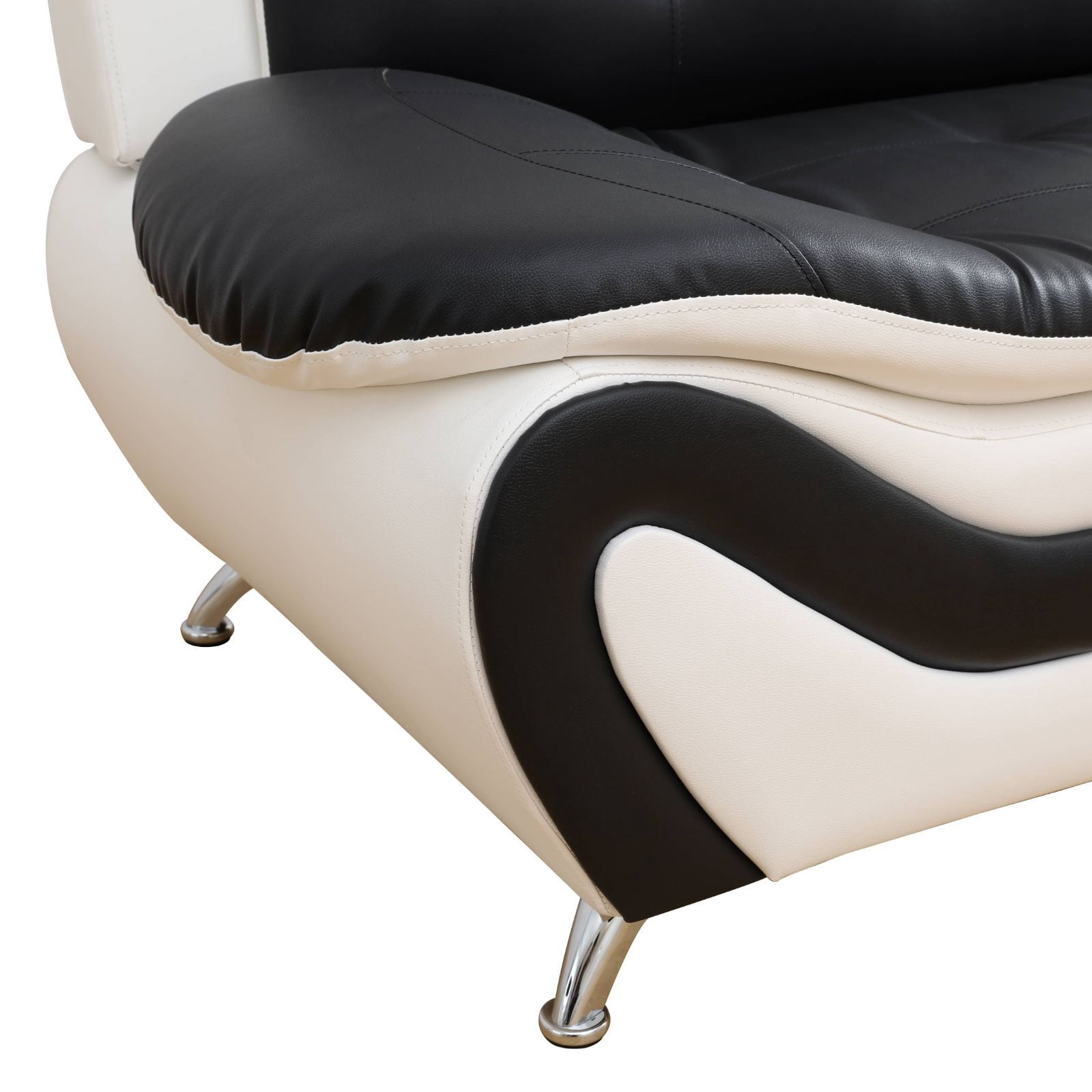 Beverly Fine Furniture Sydney Bold Faux Leather Living Room Sofa Set- Black & White - 3 Piece