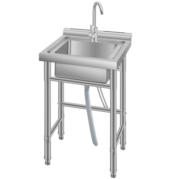 Accreate 18" FreeStanding Utility Sink with Cold and Hot Water Pipe, Single Bowl Stainless Steel Commercial Sink for Kitchen, Laundry