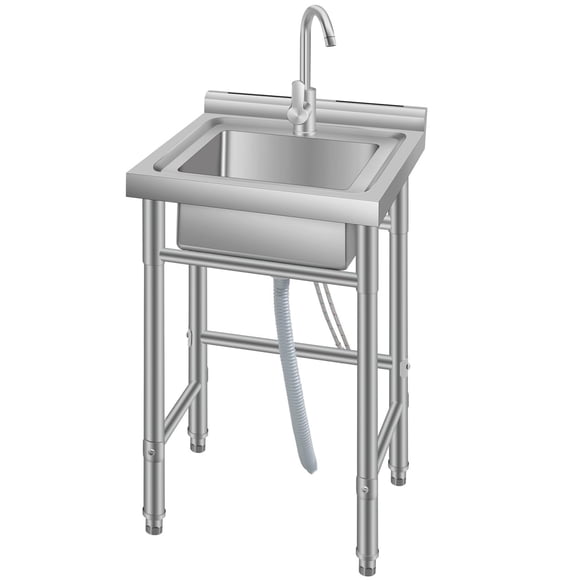 BeesClover Freestanding 18 Inch Utility Sink, Stainless Steel Single Bowl Design with Cold and Hot Water Pipe, Ideal for Commercial Kitchen and Laundry Room Use