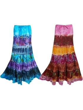 Mogul Boho Chic Tie Dye Cotton A-Line Colorful Summer Fashion Long Skirts