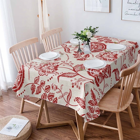 Red Spring Floral Tablecloth Rectangle Table Cloth 60x102 , Waterproof Tablecloth Outdoor Table Cloth, Summer Botanical Farmhouse Washable Table Cover for Kitchen Dining Party