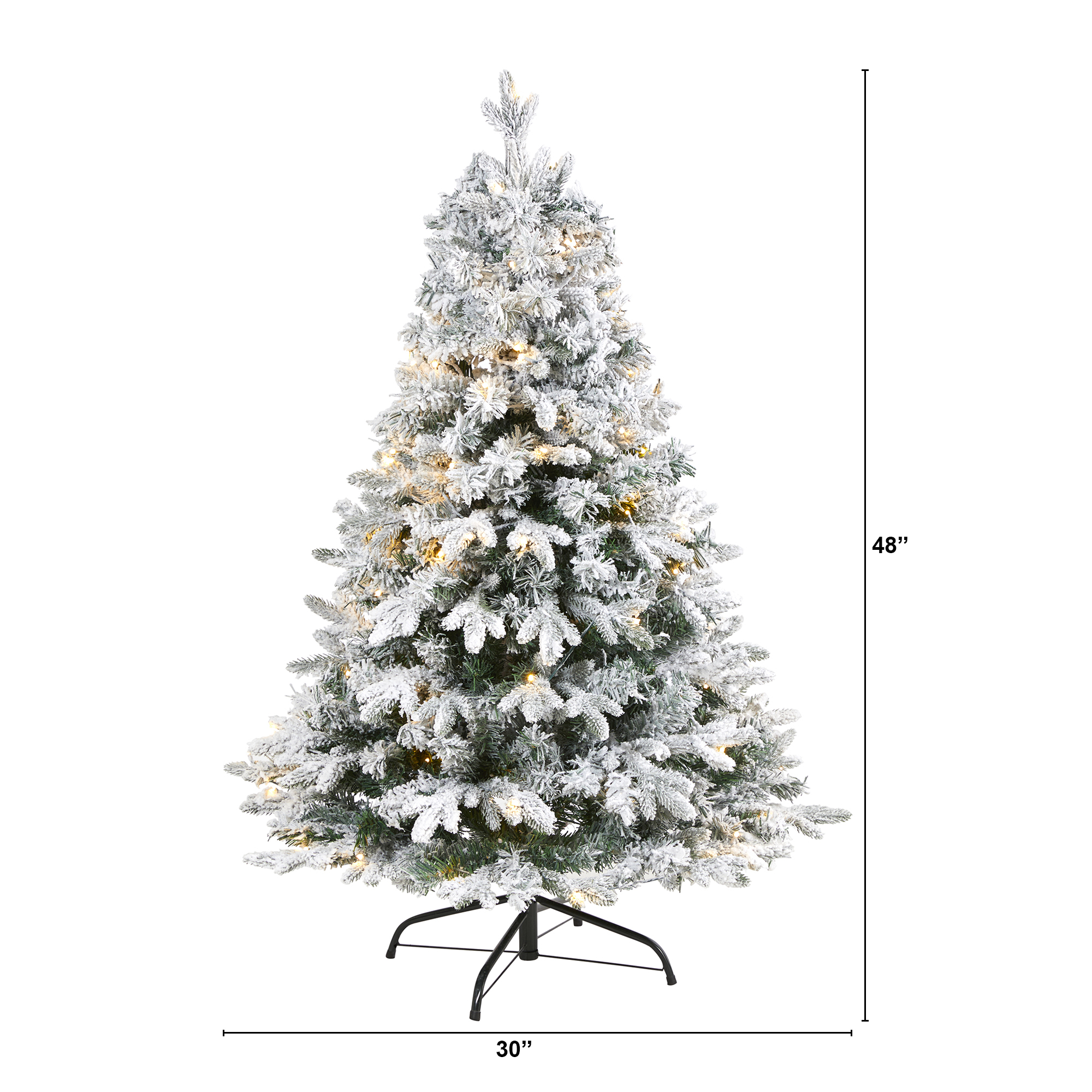 Nearly Natural 4' Green Flocked Mixed Pine Artificial Christmas Tree Prelit 100 Clear LED Lights