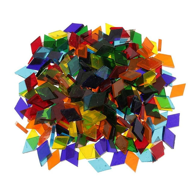 GUOOL 250 Pieces Rhombus Shape Assorted Colors Clear Glass Pieces Mosaic Tiles Tessera 11mm