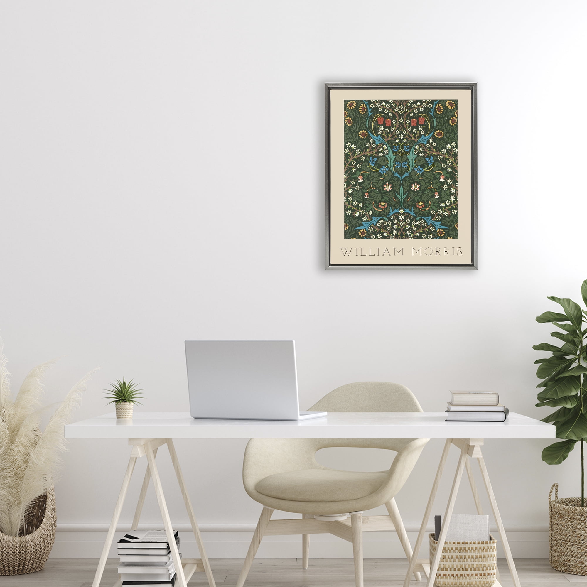 Stupell Industries Ornate Botanicals William Morris Gray Framed Floater Canvas Wall Art, design by Lil' Rue