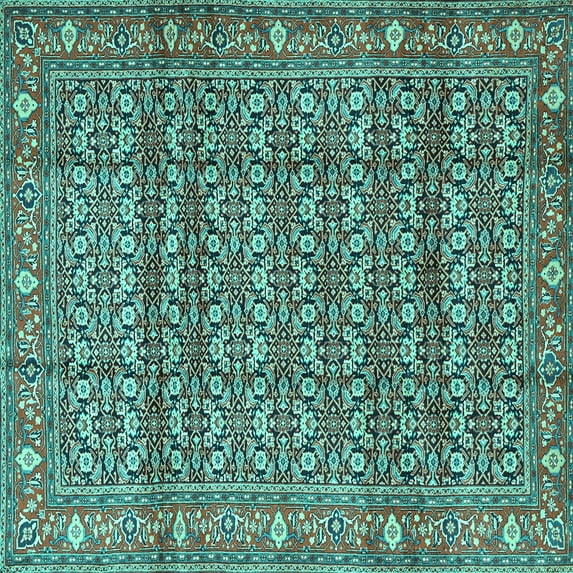Ahgly Company Machine Washable Indoor Square Persian Turquoise Blue Traditional Area Rugs, 6' Square