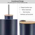 thumbnail image 3 of Navy Blue Bathroom Set with Bamboo Lid - Matte Metal Trash Can and Toilet Brush, 3 of 8
