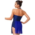 thumbnail image 5 of iiniim Women's Figure Ice Skating Dress Shiny Rhinestones Halter Lyrical Ballet Dancewear Navy Blue S, 5 of 7