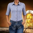 thumbnail image 5 of Women's Plaid Button Down Long Sleeve Oktoberfest Roll Tab No Pocket Casual Blouse Blue L, 5 of 7