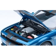 2023 Dodge Challenger SRT Super Stock Frostbite Blue Metallic with Carbon Stripes 1/18 Model Car by Autoart