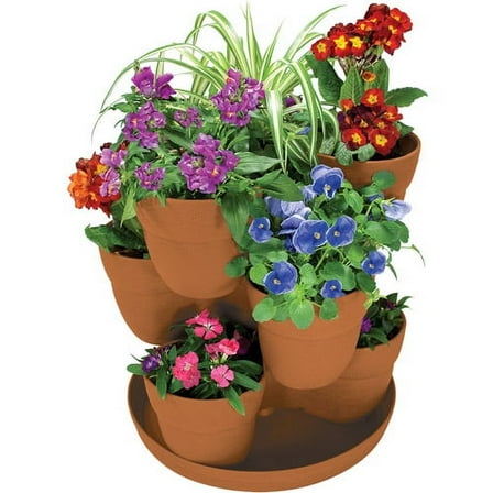 Bloomers Stackable Flower Tower Planter â Holds up to 9 Plants â Great Both Indoors and Outdoors â Terracotta