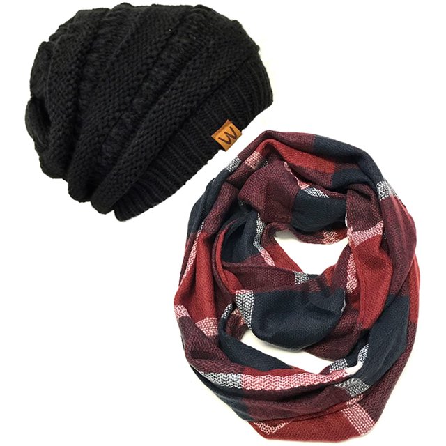 Winter Warm Knitted Infinity Scarf and Beanie Hat Set