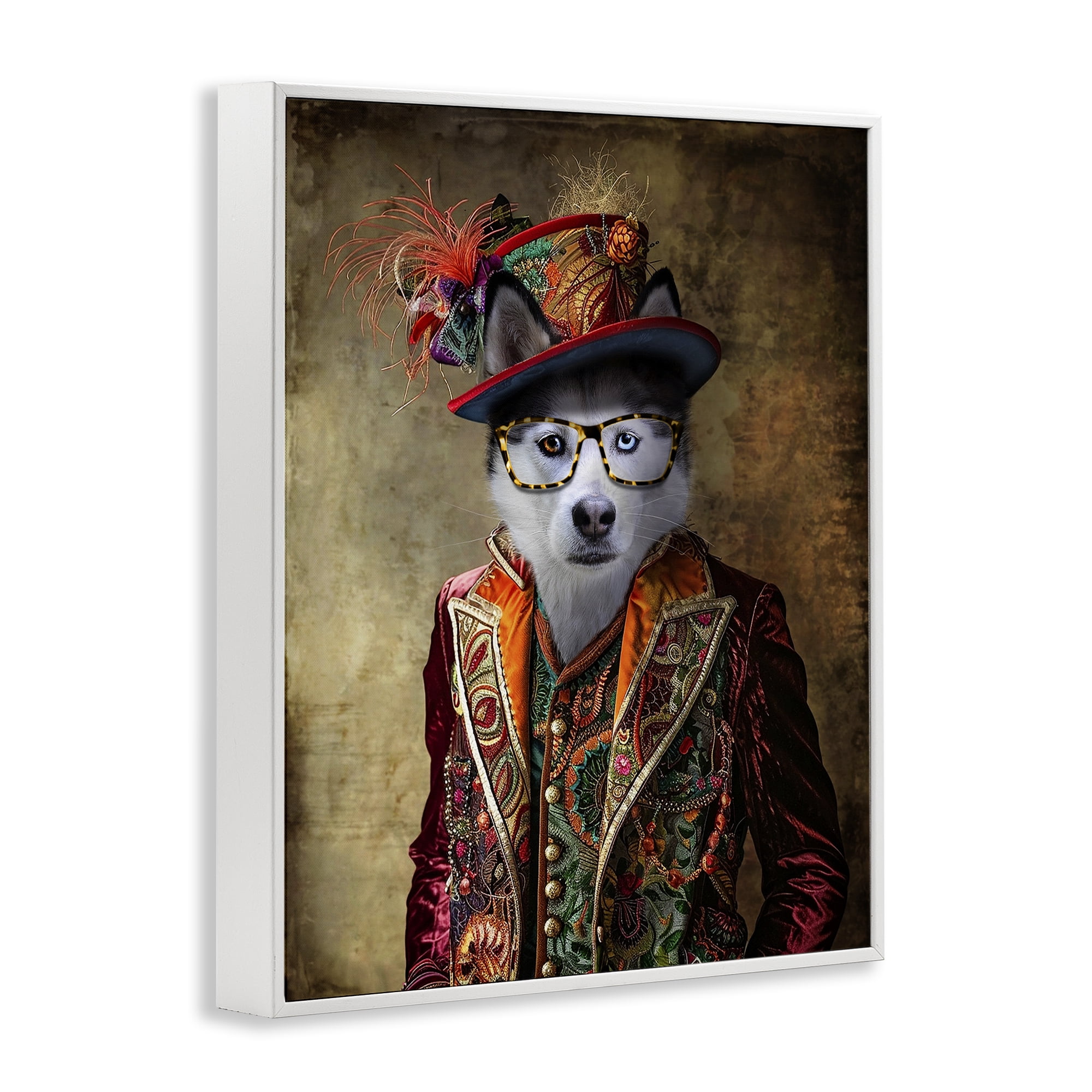 Stupell Industries Husky Dog Eclectic Suit Animals & Insects Painting White Framed Art Print Wall Art, 11 x 14