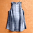 thumbnail image 4 of Wovilon Women's Sleeveless Round Neck Gingham Mini Dress, A-Line Relaxed Fit Casual Summer Tunic, Back Button Detail Cotton Loose Short Shift Dress for Beach Vacation Holiday Daily Wear, 4 of 9