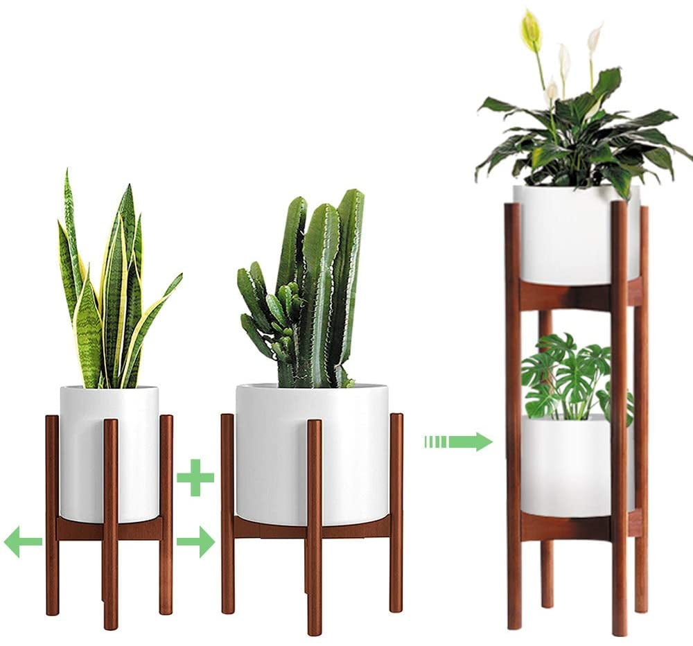 charmsamx Extendable Plant Stand Mid Century Wood Planter Stand Modern Flower Pot Stands Indoor Outdoor Potted Plant Holder for House Plants Home Decorative Plant Display 10x10x14 Inch