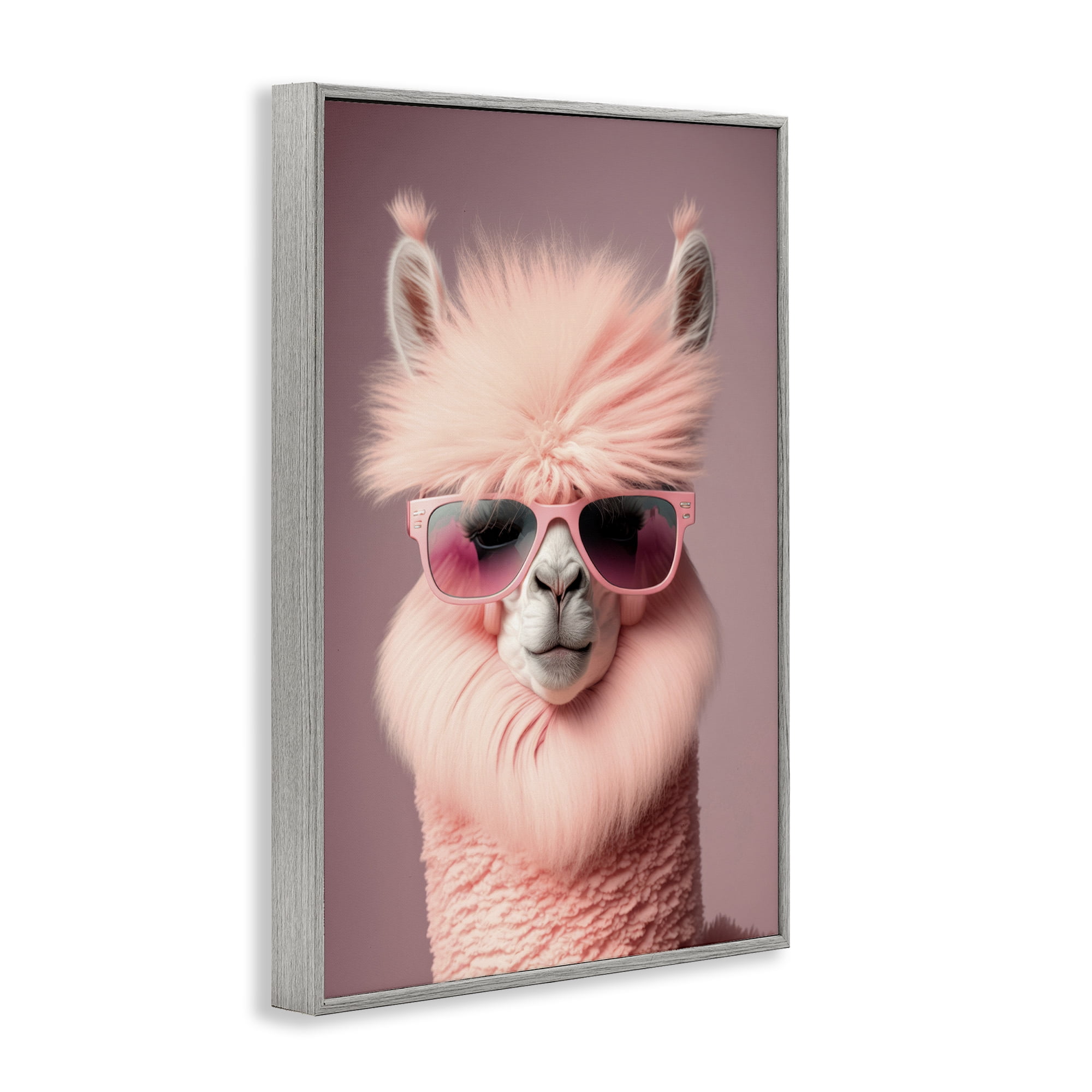 Stupell Industries Fluffy Pink Glam Alpaca Animals & Insects Painting Gray Framed Art Print Wall Art, 12 x 18