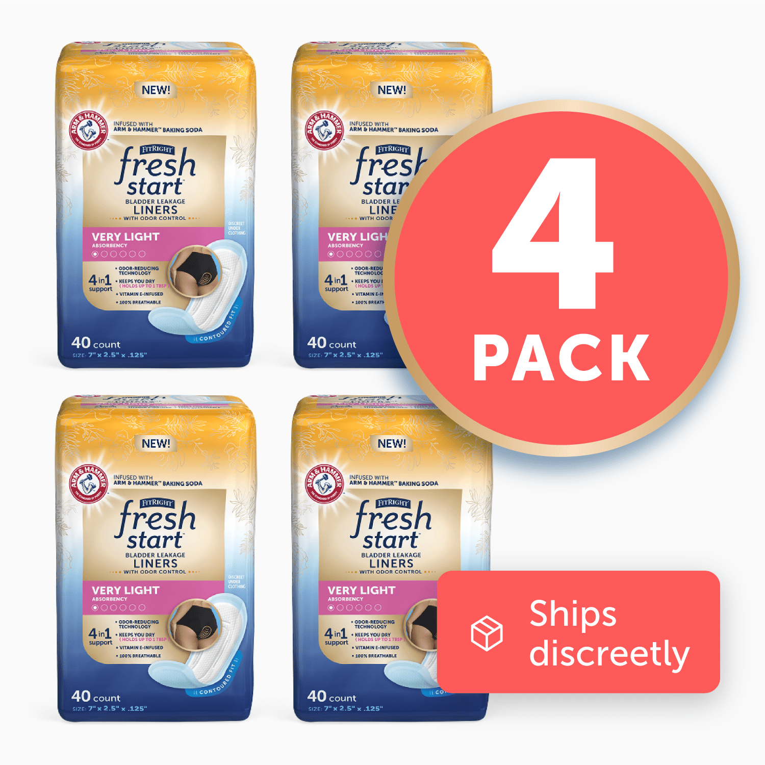 FitRight Fresh Start Incontinence and Postpartum Liners for Women, Very