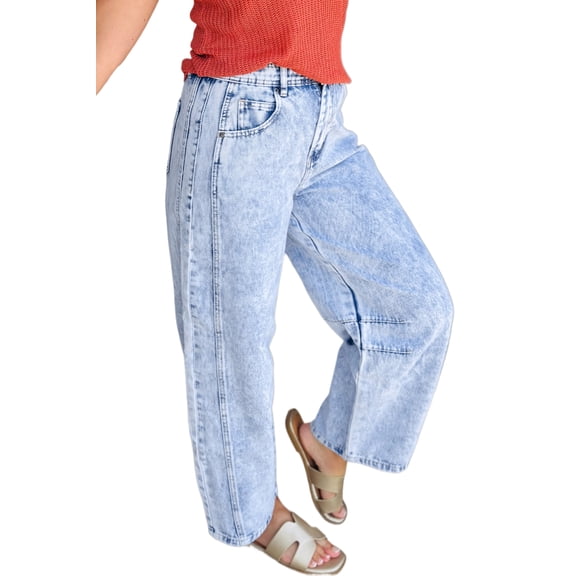 TinyCribz Women's Barrel Jeans, Casual High Waist Washed Denim Pants 16