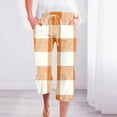 thumbnail image 2 of VERUGU Capri Pants for Women Fashion Plaid Print Pants Elastic Waist Drawstring Loose Casual Straight Leg Capris with Pockets Orange S, 2 of 5