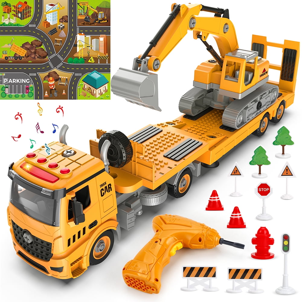 Kepooman Trailer Truck & Excavator Vehicle Car Toy Set, STEM Take Apart Vehicles Gift with Sound & Light, Play Vehicles in Carrier Birthday Gifts for Over 3 Years Old Boys Kepooman Trailer Truck & Excavator Vehicle Car Toy Set, STEM Take Apart Vehicles Gift with Sound & Light, Play Vehicles in Carrier Birthday Gifts for Over 3 Years Old Boys