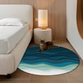 thumbnail image 3 of Teal Ocean Round Area Rug 4 FT, Non Slip Indoor Outdoor Rug, Coastal Sea Moire Waves Abstract Ombre Art Washable Soft Circular Carpet Non-Shedding Floor Mat for Coffee Table Nursery Foyer Balcony, 3 of 8