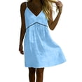 thumbnail image 2 of Afuyipoi Womens 100% Cotton V-Neck Spaghetti Strap Dress, Deep V-Neck Lace Waist A-Line Midi Dress, Soft Breathable Loose Casual Summer Beach Dress For Women Blue Size M, 2 of 9