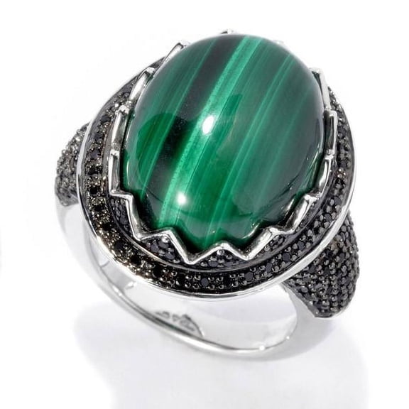 Rhodium Over Sterling Silver 21.08Ctw Malachite Ring