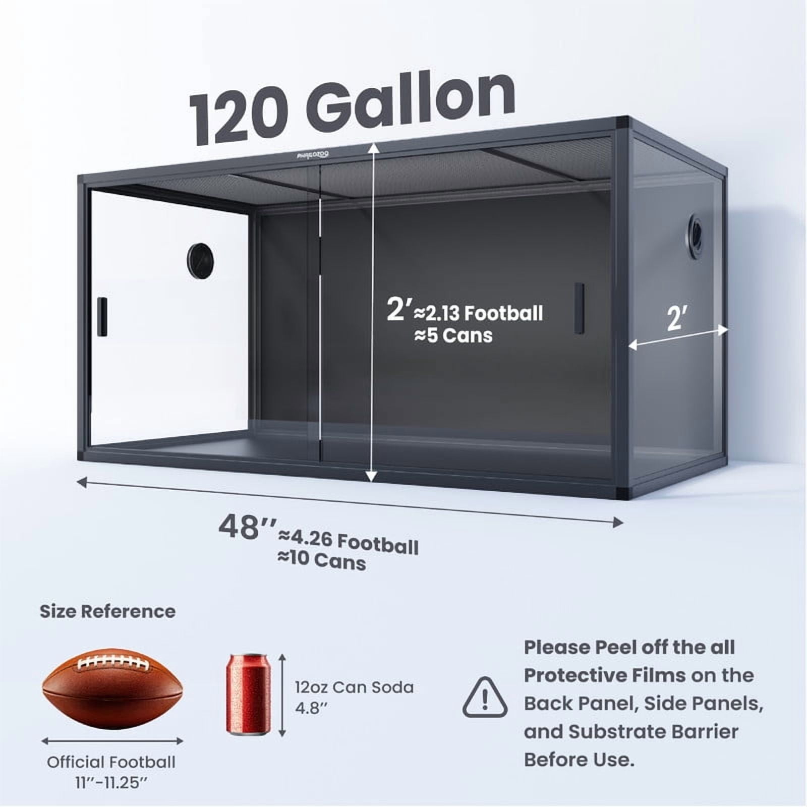 Phailozoo 4x2x2 Reptile Terrarium Enclosure with Ventilation, Stackable, Black