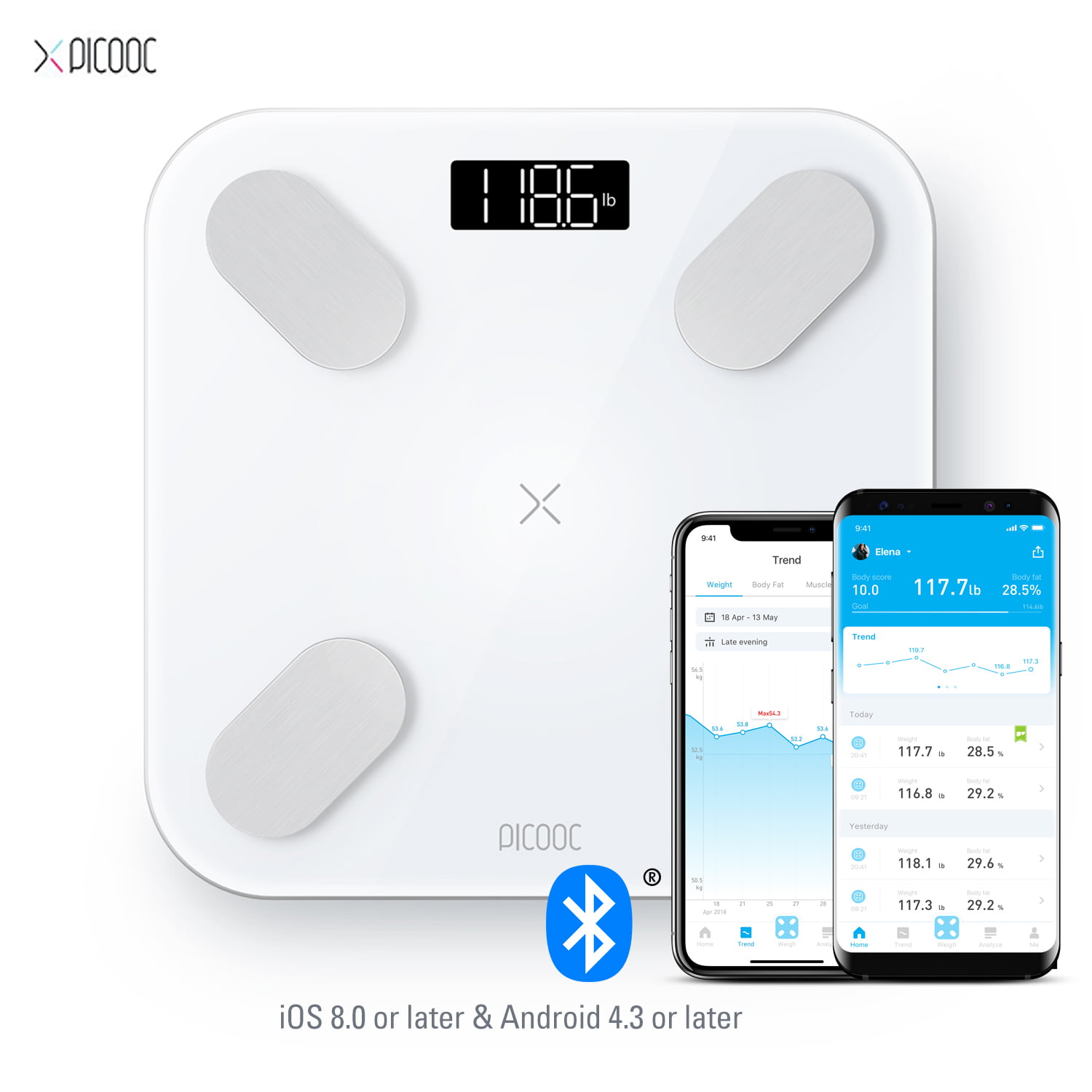  PICOOC Scale for Body Weight, Highly Accurate Digital Bathroom  Scale, Smart BMI Weight Scales with Bluetooth and Smartphone App, LED  Display, Round Corner Design, 330 lbs/150kg : Health & Household