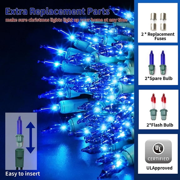 SHILIU-Ultra-Bright Connects End to End Blue Christmas Mini Lights 100L 19.6Ft UL Listed Incandescent Bulb String Light Set for Indoor Outdoor Holiday Garden Party Christmas Tree Garland Decor